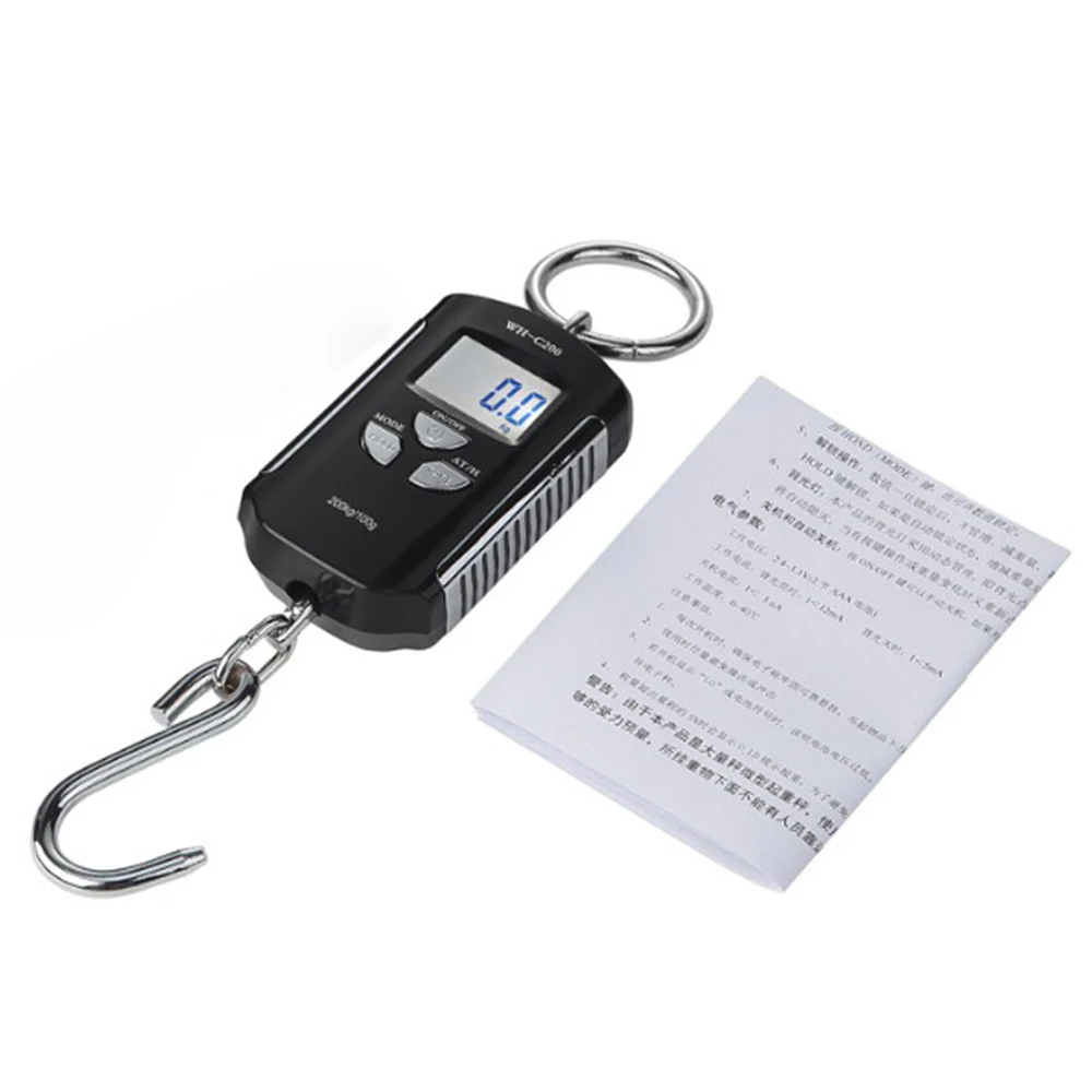 Digital Hanging Scale 200kg/ 440lb Portable Crane Scale LCD Backlight Steel Hook Scales for Farm Fishing Hunting Food Market