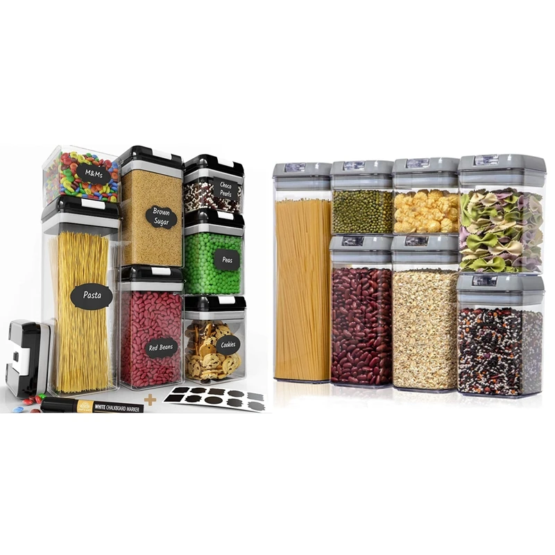 

7Pcs Food Storage Container Set,Airtight Plastic Kitchen and Storage Clear Food Canister with Durable Lid