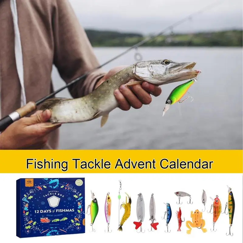 

2023 Fishing Tackle Advent Calendar Creative Christmas Countdown Gift Set 12 Sets of Practical Tackle for Anglers Fishing Lovers