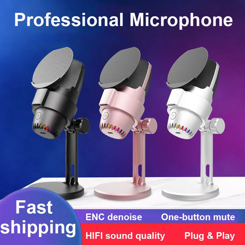 

USB Professional Game Microphone Desktop Recording Condenser Mic for PC Computer Video Conference Singing LIve Streaming