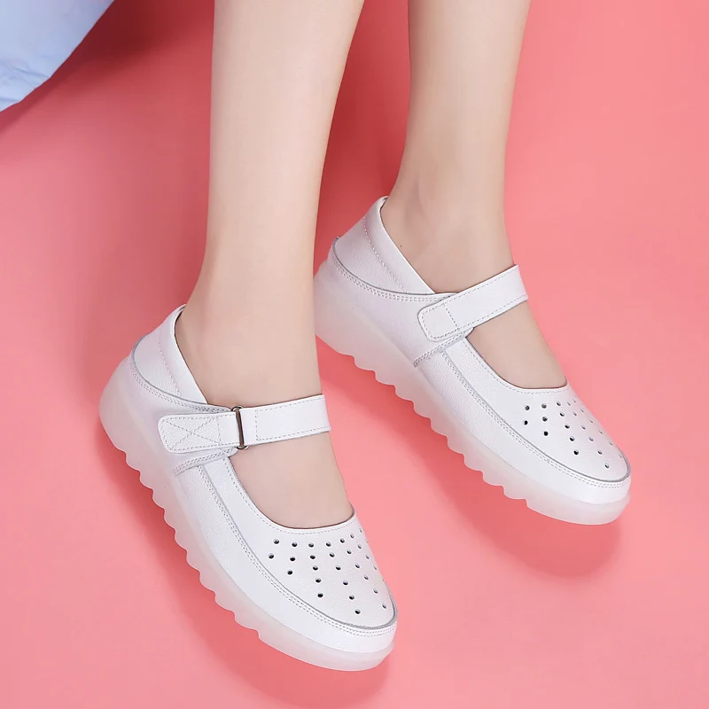 2023 Women Genuine Leather Flats White Loafers Designer Woman Ladies Casual Shoes Female Slip-on Boat Walking Shoes Moccasins