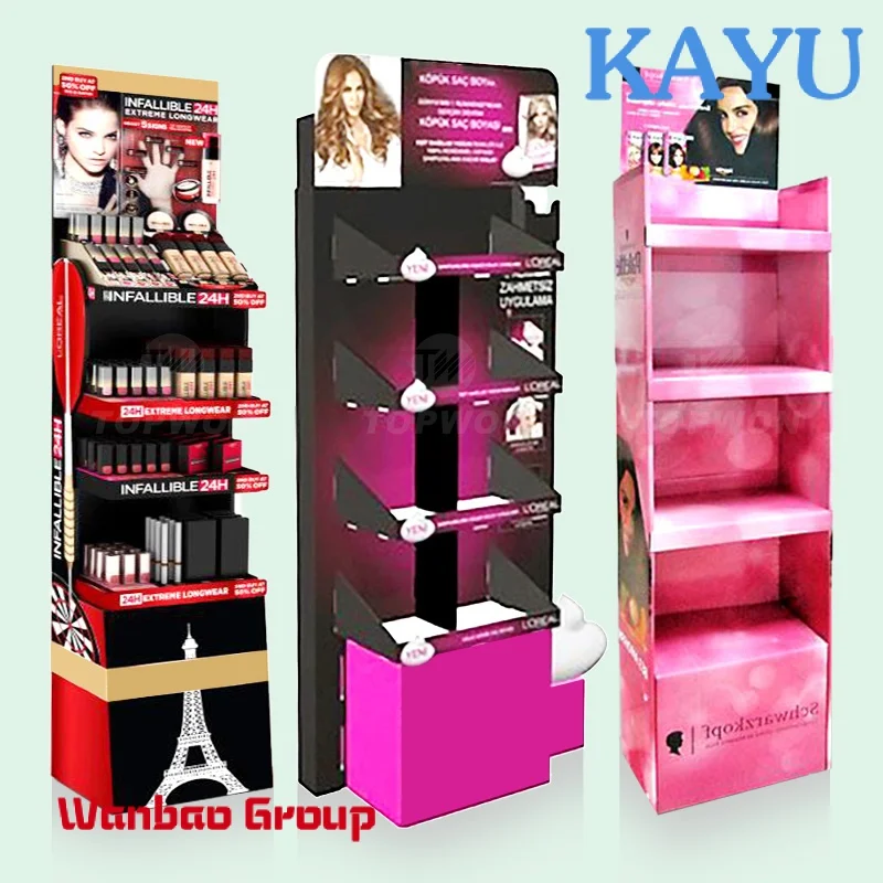 Custom Corrugated POP Skincare Makeup Eyelash Lash Lipstick Floor Cosmetic Cardboard Display Stand for Cosmetics