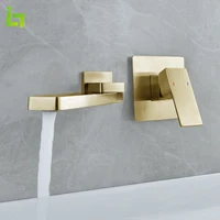 Black Basin Faucet Long Spout Cold and Hot Brass Can Be Rotated Two Holes Wall Install Easy to Install