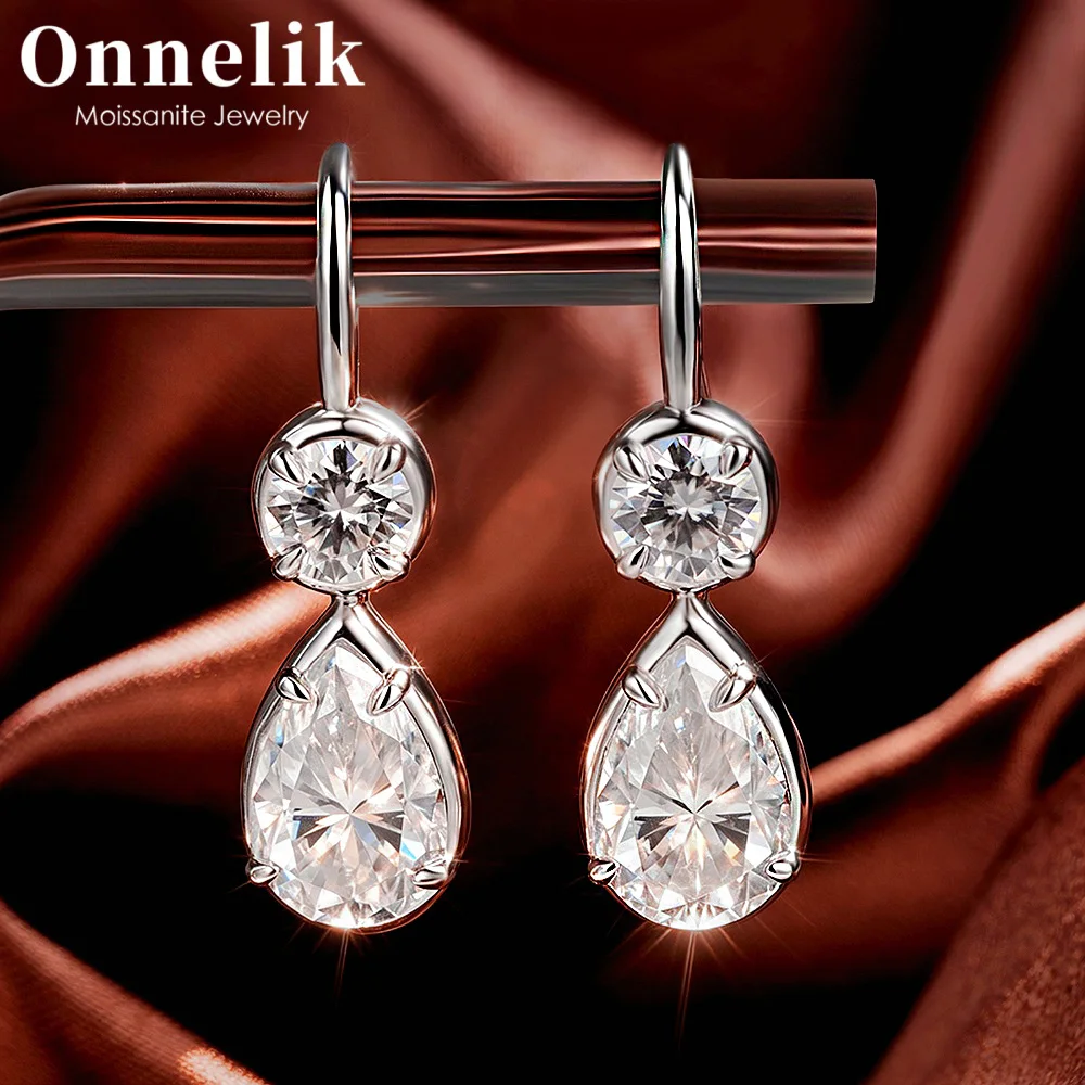 Фото Серьги Onnelik 4CT с муассанитом в форме капли/круглые, из стерлингового серебра S925 с покрытием из белого/желтого/розового золота, изысканные ювелирные изделия, подарок для женщин №1