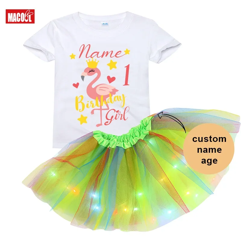 Платья для детей светящаяся юбка с фламинго девочек одежда маленьких платье на