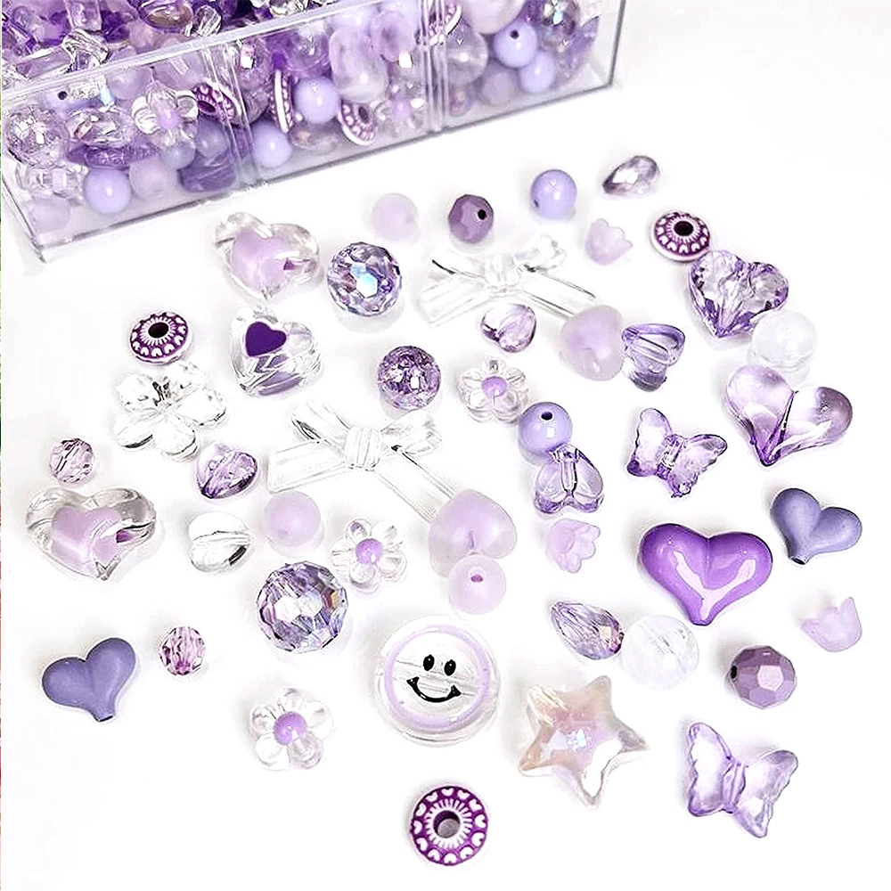 50/100g Acrylic Glass Beads Candy Color Plastic Beads Heart Bow Flower Loose Spacer for DIY Handmade Accessories Jewelry Making
