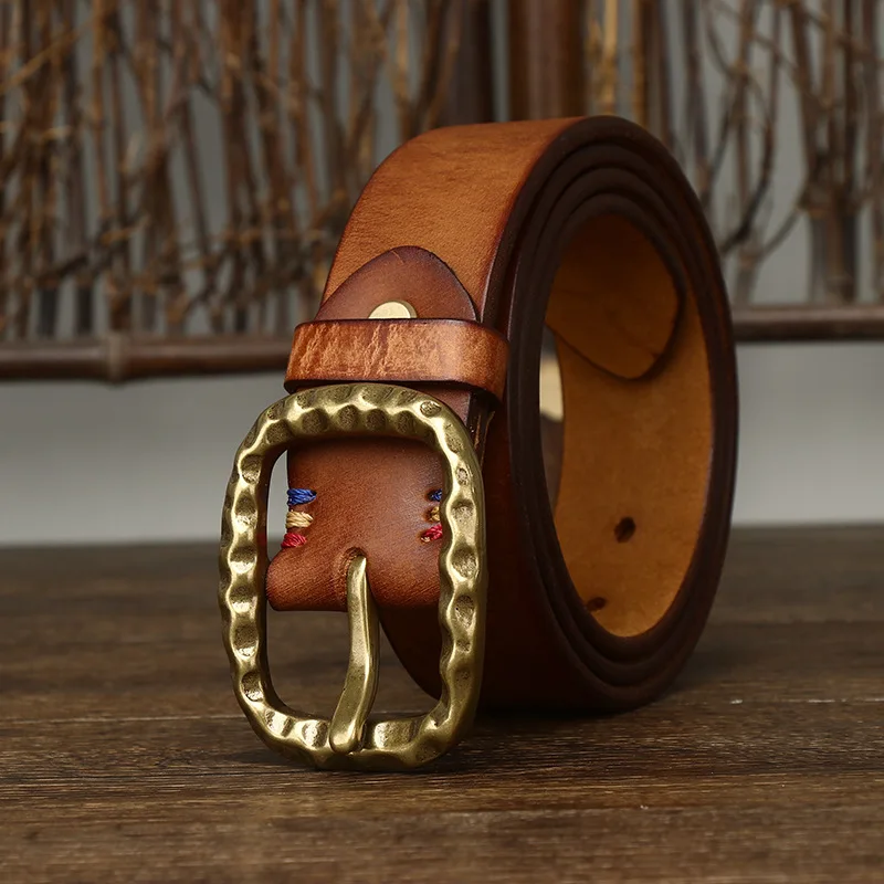 New Fashion Luxury Designer Top Layer Pure Cowhide Genuine Leather Men Belt Thickened Retro Belts Copper Buckle Strap 3.8CM