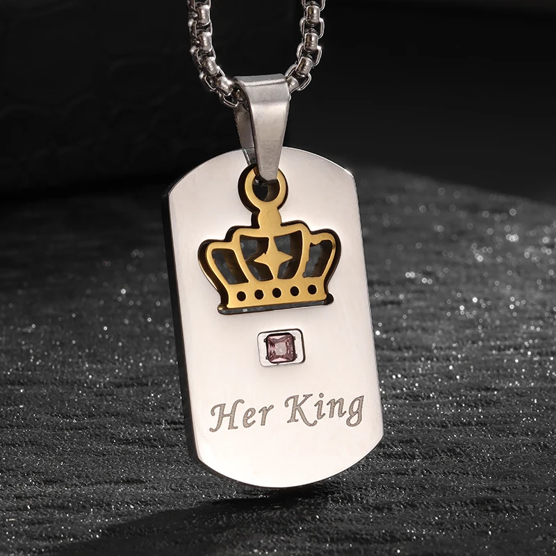 

Stainless Steel Zircon Crown King and Queen Pendant Necklace Fashion Couple Romantic Valentine's Day Gift