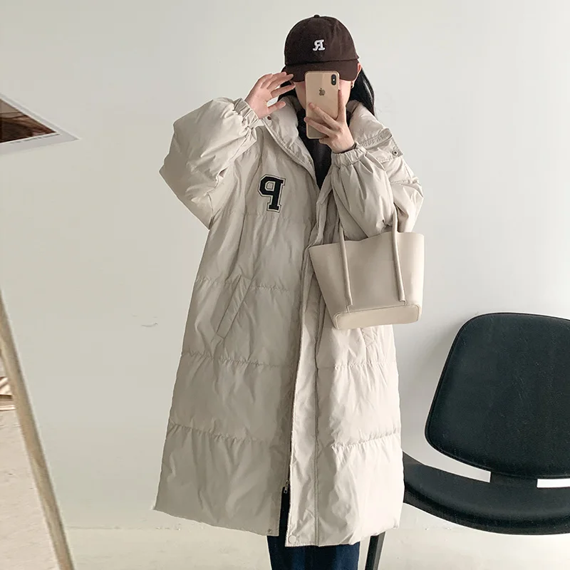 

Vintage Simpel Basic Long Puffer Jacket Women Nordic Minimalist Style Thickening Warm Long Female Puffer Cotton Padded Jacket