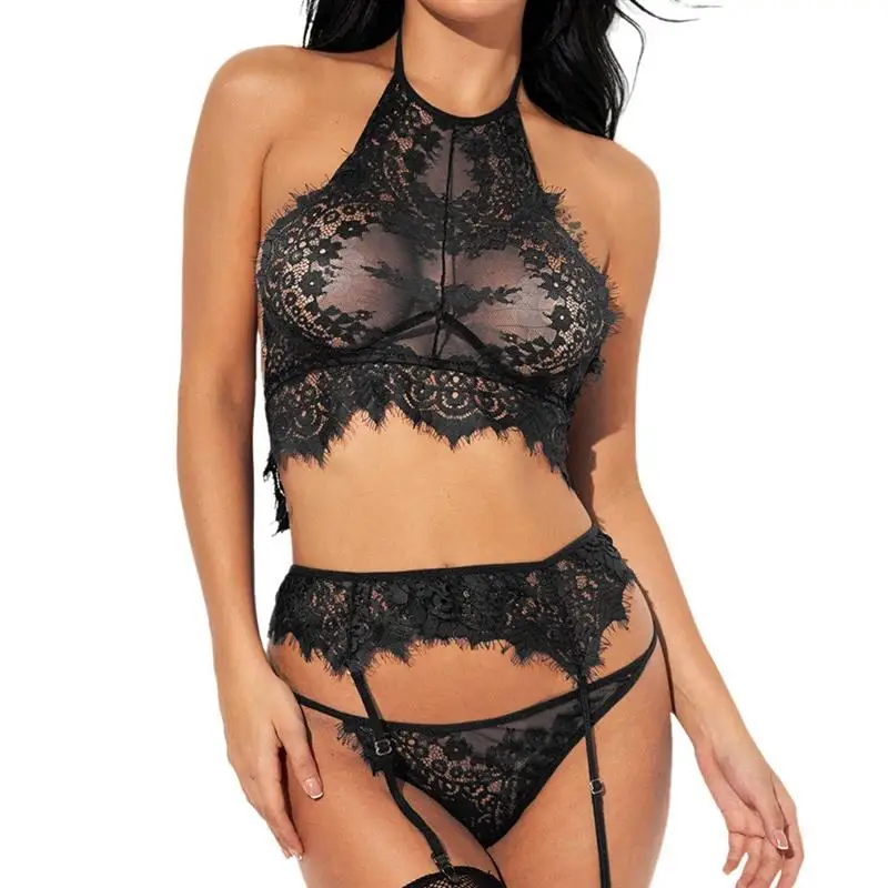 

Горячее Эротическое кружевное нижнее белье, женское сексуальное белье + подвязка + трусики, чувственное нижнее белье, сексуальный костюм, го...