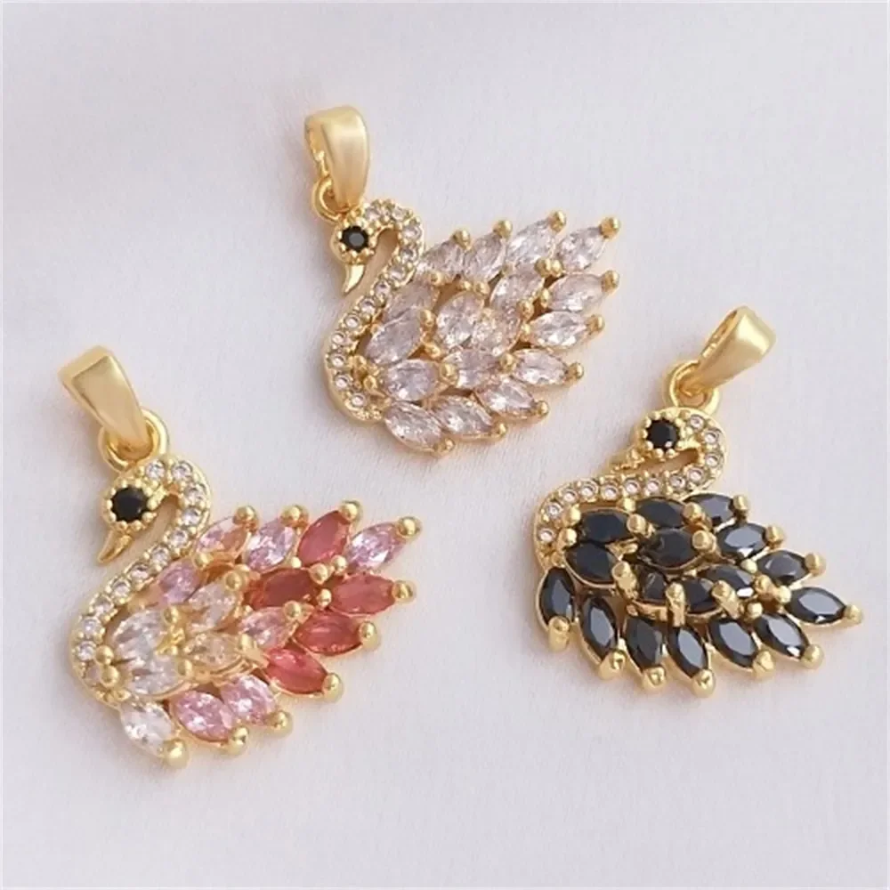 Микроинкрустированный цирконий белый порошок лебедь черный кулон ручной работы