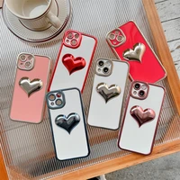 3d electroplating love heart protection case for iphone 13 pro max 11 12 cute fashion back cover slim fit shockproof shell