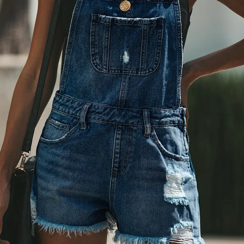 

2023 Summer Washed Denim Jumpsuit Overalls Denim Overalls Women's Ripped Short Short Jumpsuit High Waist Casual Jeans Jumpsuit