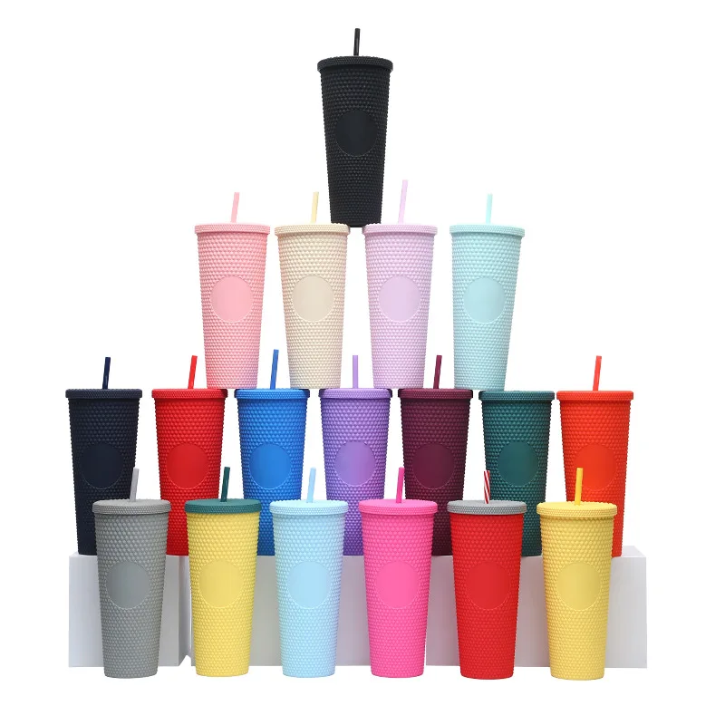 

Studded Plastic Straw Cup Creative Diamond Cup Large Capacity 710ml Double Layer Durian Cup For Kitchen Accessories Wholesale