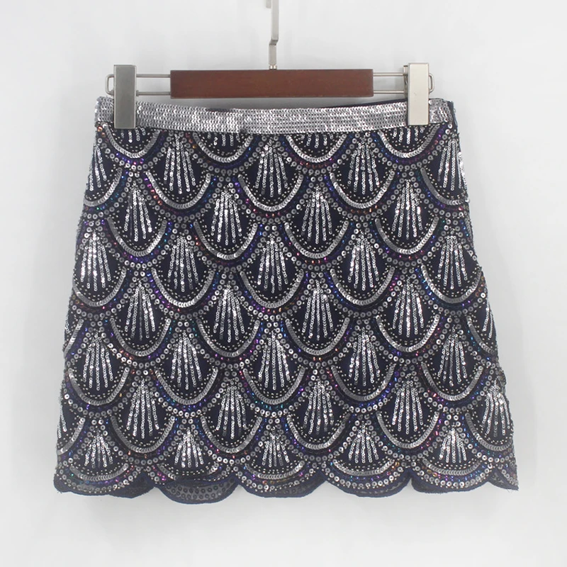 

Новая женская юбка с волнистыми краями и блестками, блестящая мини-юбка с бусинами для ногтей, короткое платье с блестками и хлопьями