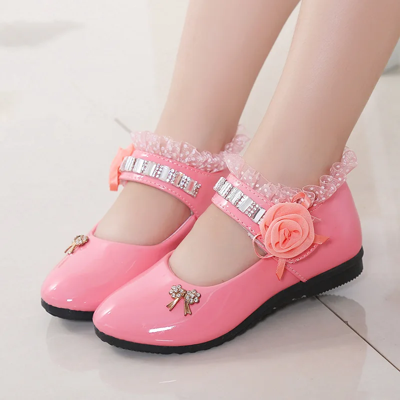 

Girls' New Water Diamond Sweet Princess Single Shoe Children's Solid Leather Soft Sole Dance Performance Shoe