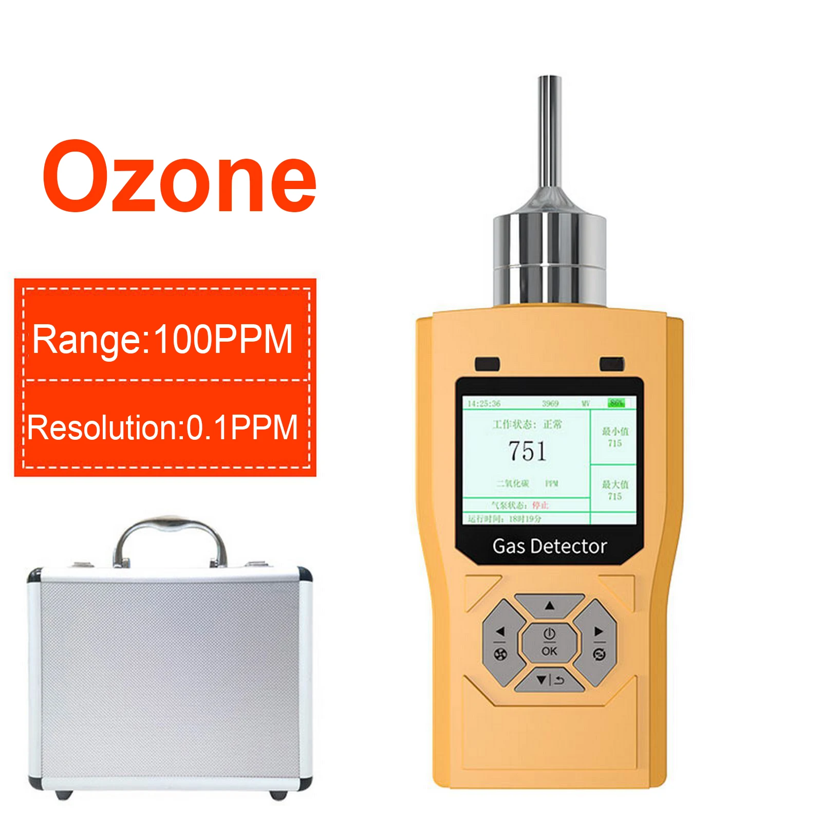 

O3 Ozone Photoion Sensor Gas Detector Handheld Pump Suction Air Quality Monitor Professional O3 Ozone Alarm Gas Analyzer