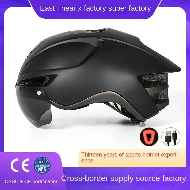 

Cross-border new bicycle helmet with charging light, goggles, riding helmet, mountain bike helmet