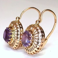 shiny and elegant womens fashion gold plated purple crystal stone earrings exquisite temperament charm wedding jewelry gifts