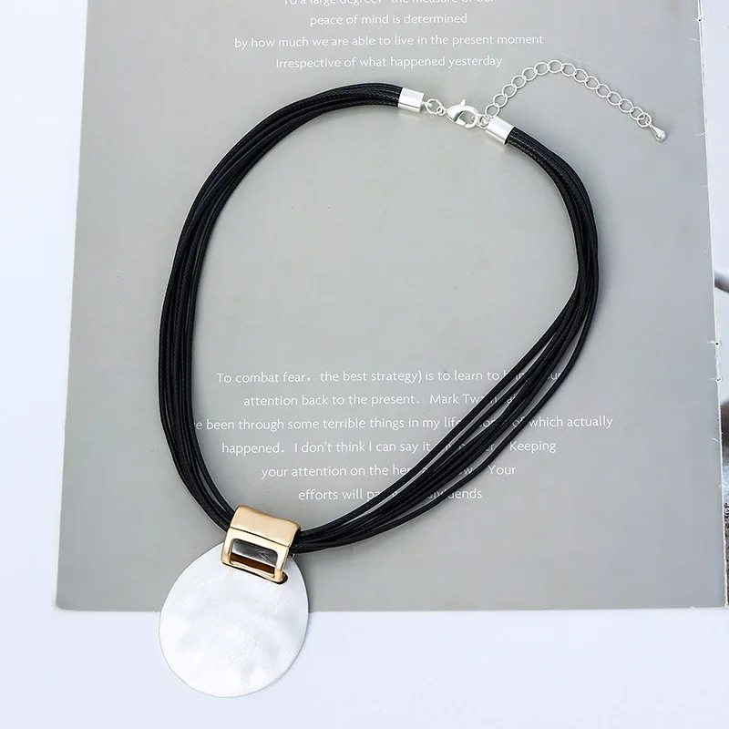 

ALLYES Vintage Leather Cord Necklace Metal Pendant Boho Multilayer Weaving Collar Choker Necklace for Women Statement Jewelry