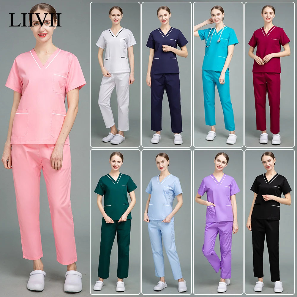 

High Quality Comfortable Solid Color Scrubs Uniform Lab Coat Beautician Suits Pet Nurse Uniform Scrubs Workwear Wholesale Prices