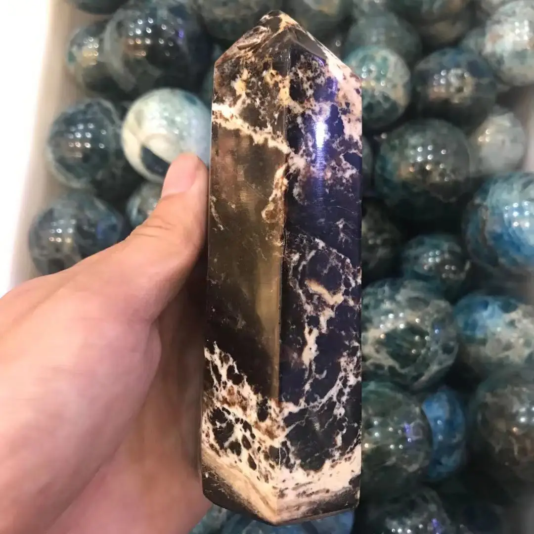 

Natural Black opal crystal tower, colored stone,black crystal, furnishings wealth prosperous connections wedding