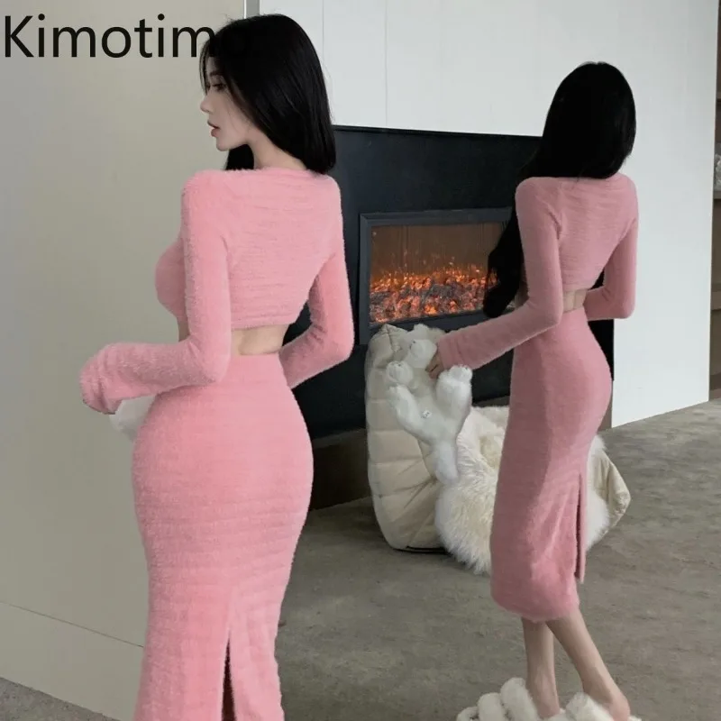 Kimotimo женский свитер комплекты из двух предметов сексуальный тонкий короткий с