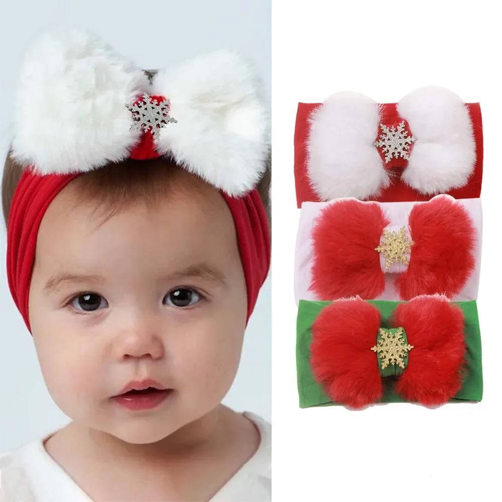

Kids Turban Baby Girl Hair Bands Christmas Nylon Headbands Snowflake Big Bow Headband Hairband Hair Accessories