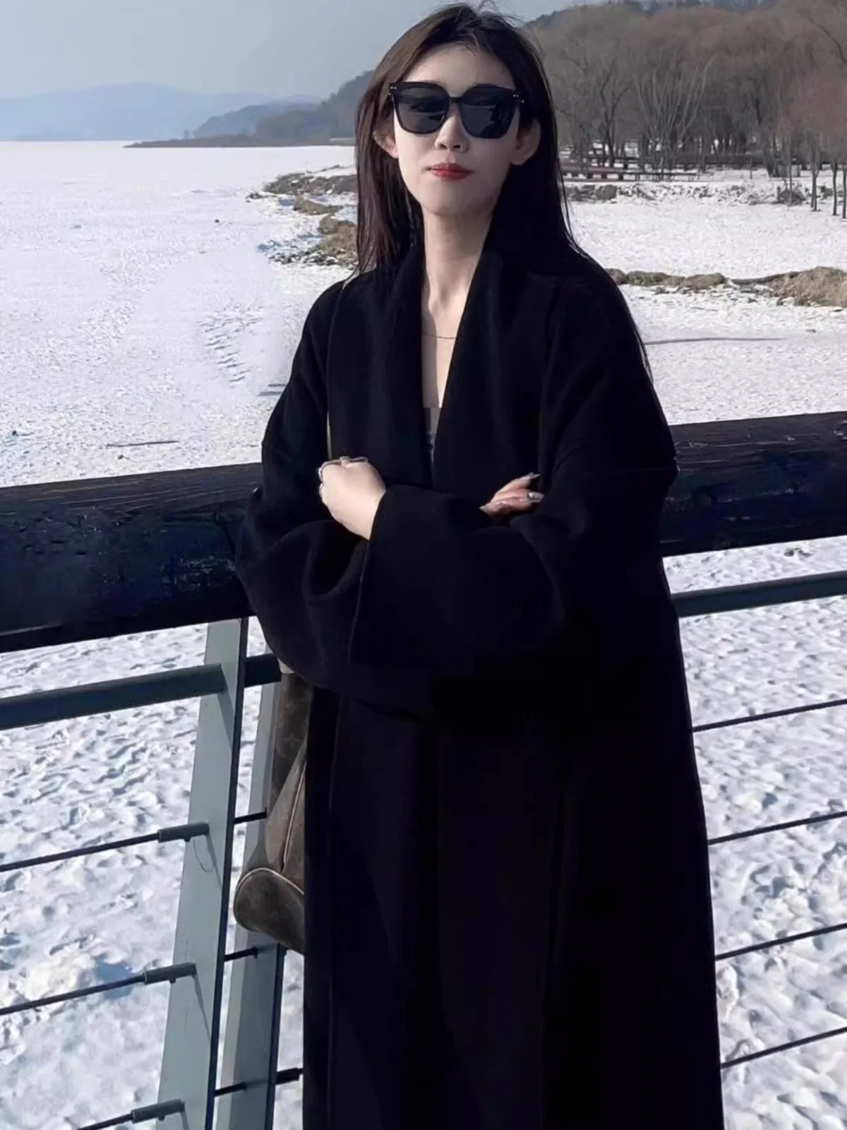 Black High Sense Double-sided Wool coat Women 2024 Winter New Woolen Jacket Small Korean Series Mid-Length |