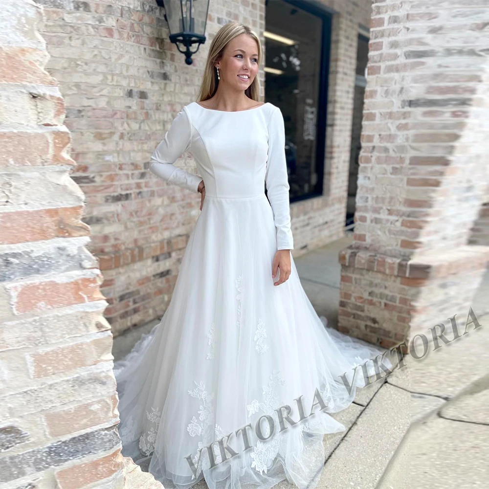 

VIKTORIA 2023 Formal Wedding Dresses Long Sleeves Backless For Women Bride A-LINE Appliques Vestidos De Novia Custom Made