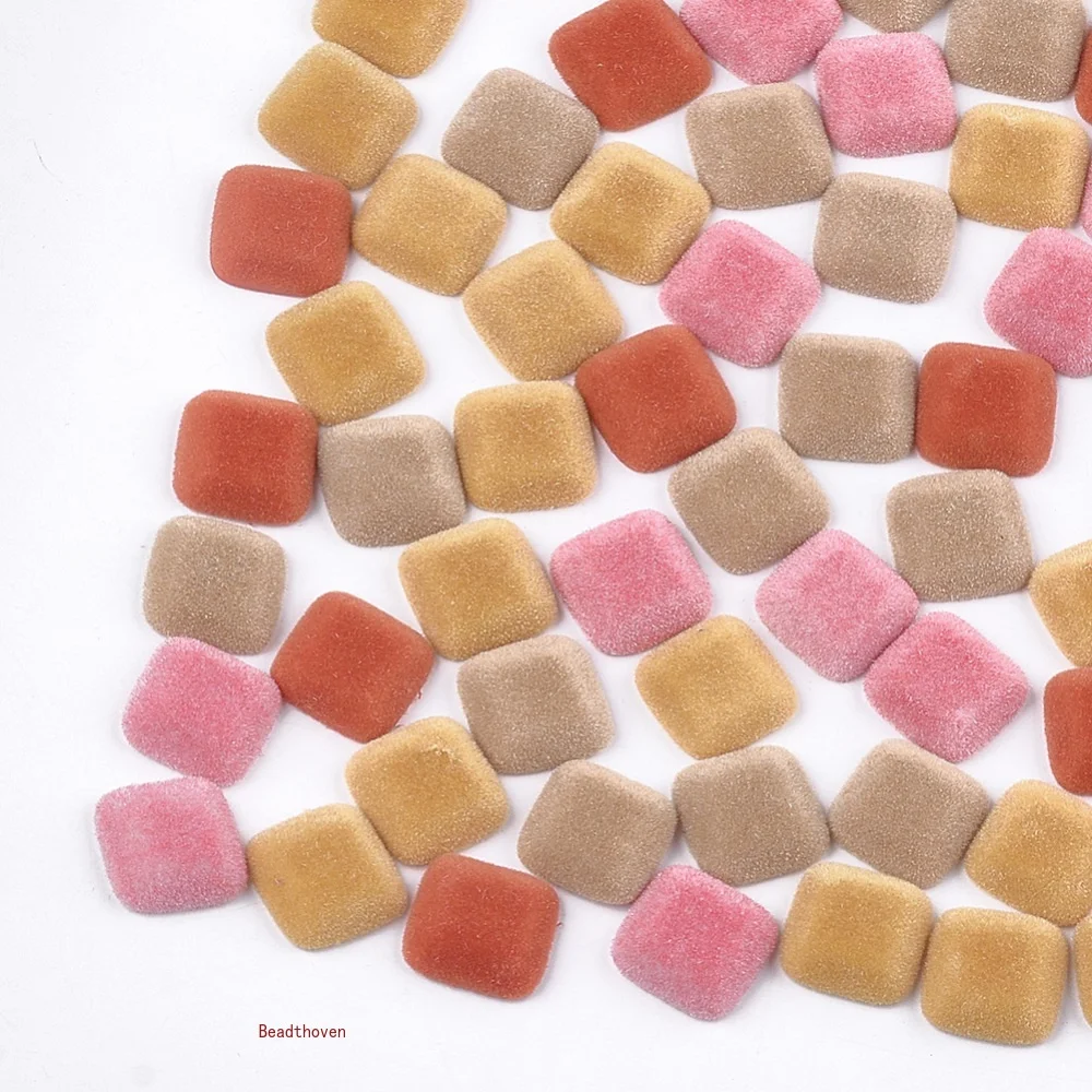 

10PC Flocky Resin Cabochons Square Mixed Color 15.5x15.5x5mm