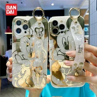 bandai disney bronzing case for iphone 13 12 11 pro max x xr 7 8 plus se cartoon phone soft cover kawaii shell with wristband