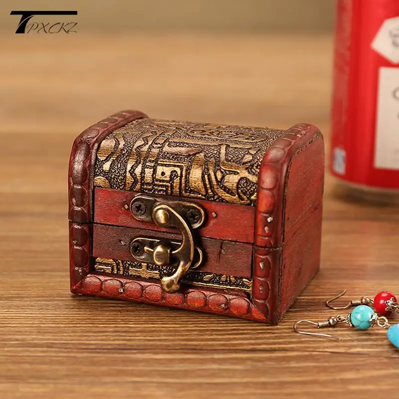 

1Pc Antique Wooden Treasure Chest Storage Box Gift Cards Collection Boxes Makeup Organizer Box Jewelry Treasure Case Ornaments