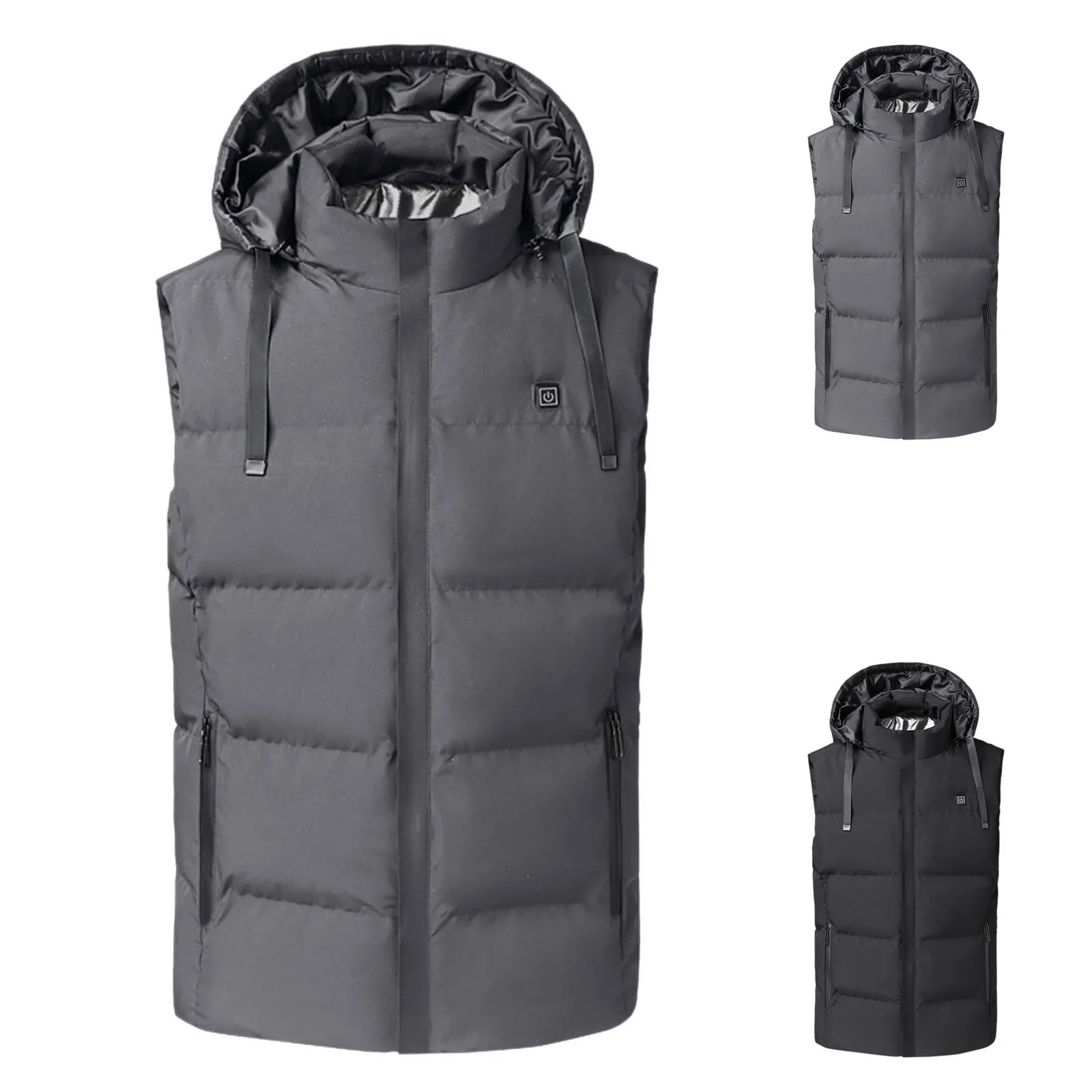 

Zipper Warm Hooded Jacket Outdoor Solid Active Men's With Pockets Heated Washable Coat Vest Men's Coats & winter jacket men