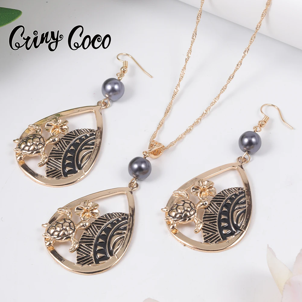 

Cring Coco Hawaiian Samoa Frangipani Necklace Jewelry Sets Woman Polynesian New Zealand Turtle Earrings Set Necklaces for Women