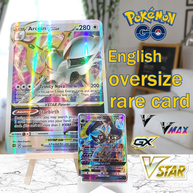 

30PCS English Big Pokemon Cards Oversized Shiny Charizard Pikachu Arceus Vstar Gx Collection Exhibit Super Rare Card Kids Gift