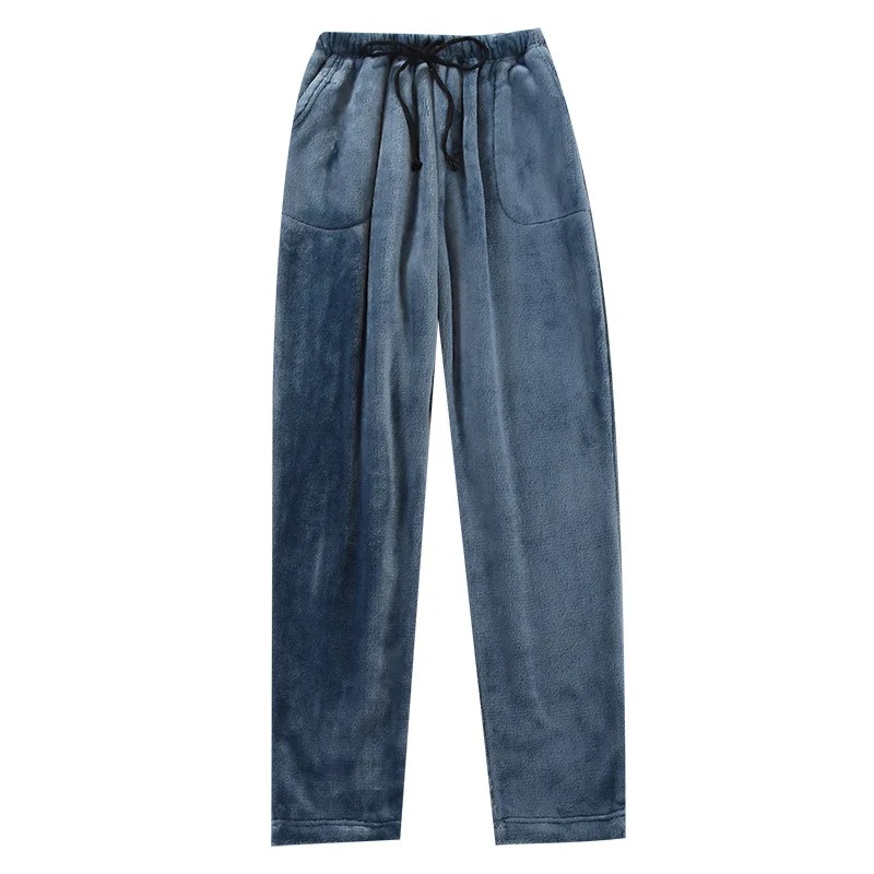Winter Coral Fleece Sleep Bottoms For Men Thicken Warm Mens Sleepwear Long Pants Comfortable Drawstring Pajama Sleeping Trousers