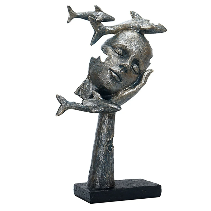

Vintage Resin Sculpture Thinker Statue Ornaments Crafts Abstract Face Figurines Living Room Decor Display For Interior