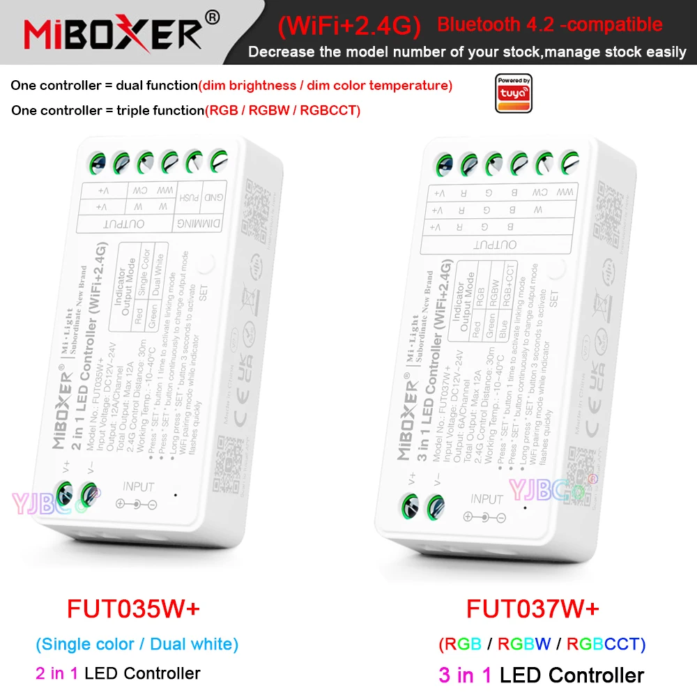 Miboxer Tuya 2.4G WiFi dimming/CCT/RGB/RGBW/RGBCCT LED Controller Bluetooth-compatible 4.2 2/3 in 1 Lights tape Dimmer 12V 24V