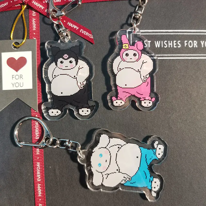 

Sanrioed My Melody Cinnamoroll Kitty Purin Kuromi Cartoon Kawaii Anime Muscle Keychain Fitness Macho Bag Pendant Keychain Toys