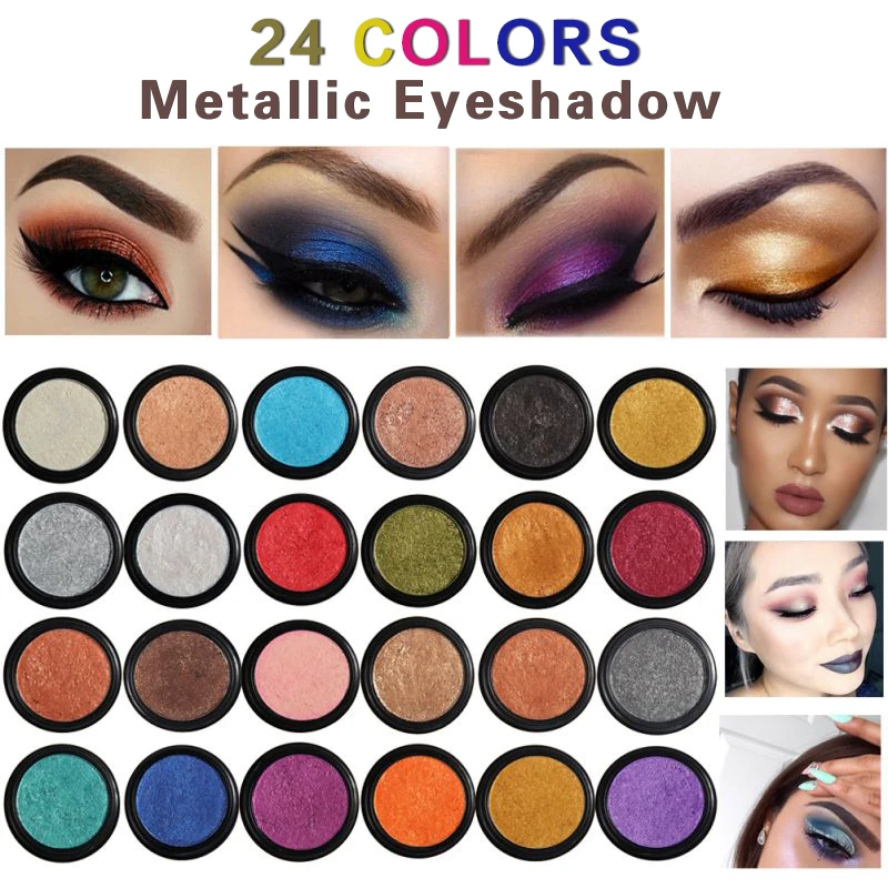 PHOERA 24 Colors Glitter Metal Eyeshadow Makeup Long Lasting Eye Shiny Eye Shadow Natural Monochrome Eye Shadow Palette Makeup
