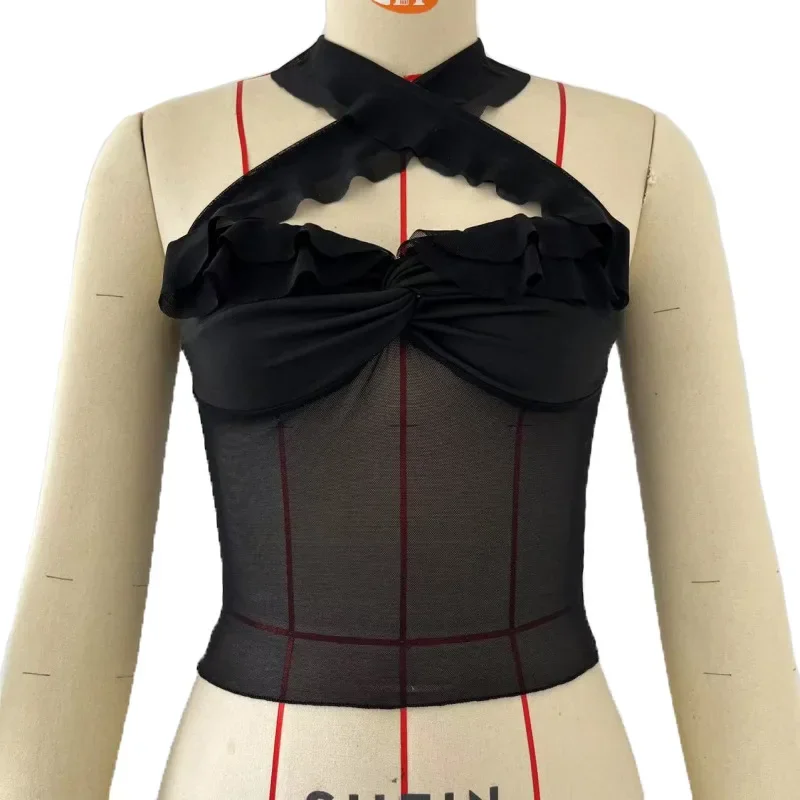 Майка женская сетчатая пикантный полупрозрачный топ с перекрестной завязкой на