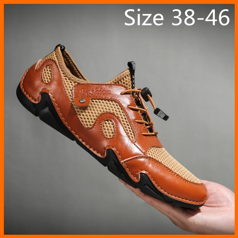 

Xiaomi New Summer Men Casual Shoes Mesh Breathable Leather Men Sneakers Outdoor Platform Shoes Lightweight Loafers Size 38-46