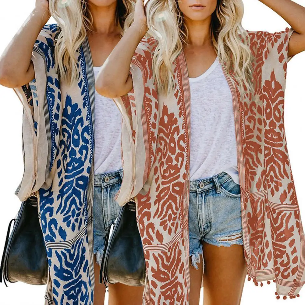 

Fashion Swimsuit Cardigan Thin Comfortable Bikini Cover Up Vintage Print Loose Beachwear Cover Up