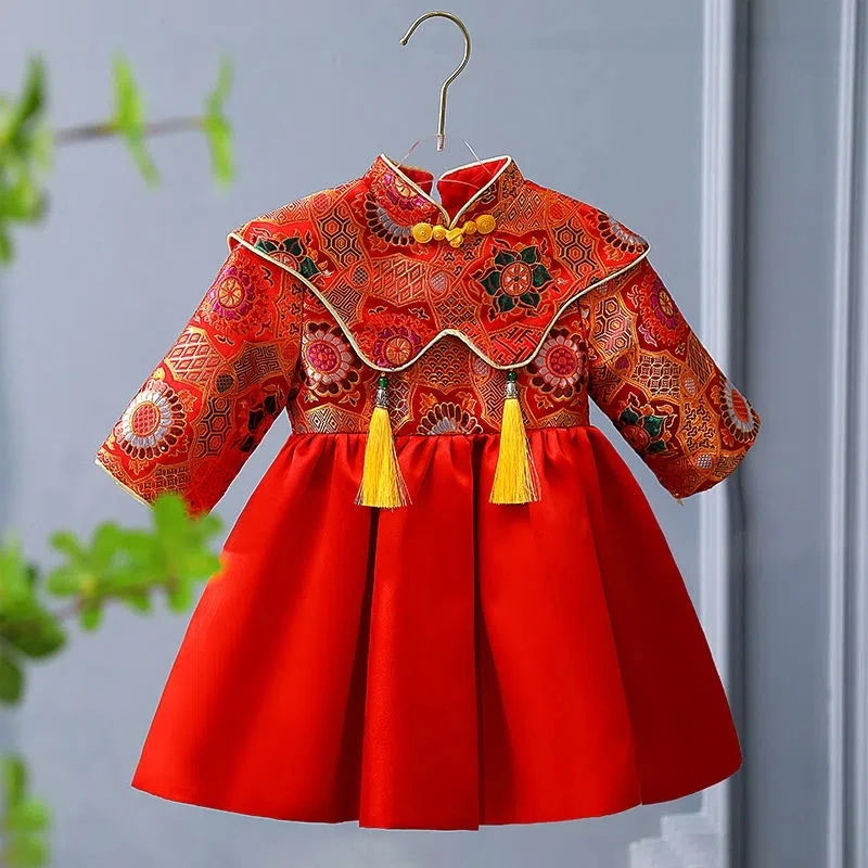 High Quality Girls Baby Dress Girls Birthday Banquet Cheongsam Chinese Style Tang Suit Children's Custom Dress