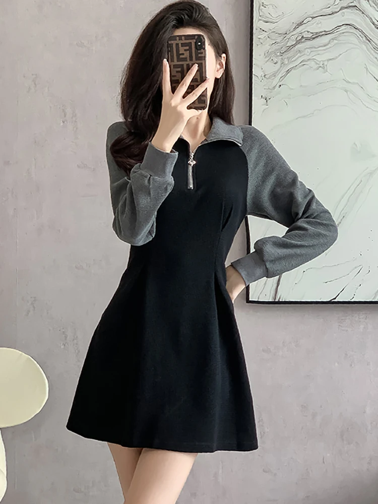 Женское модное лоскутное шикарное короткое платье в стиле преппи 2024 корейское