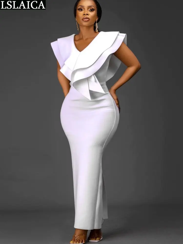 

Облегающее женское платье, Летнее белое вечернее платье, элегантное, вечерние, v-образный вырез, простое, официальное платье, волнистое, макси, сексуальное, 2022, свадебное