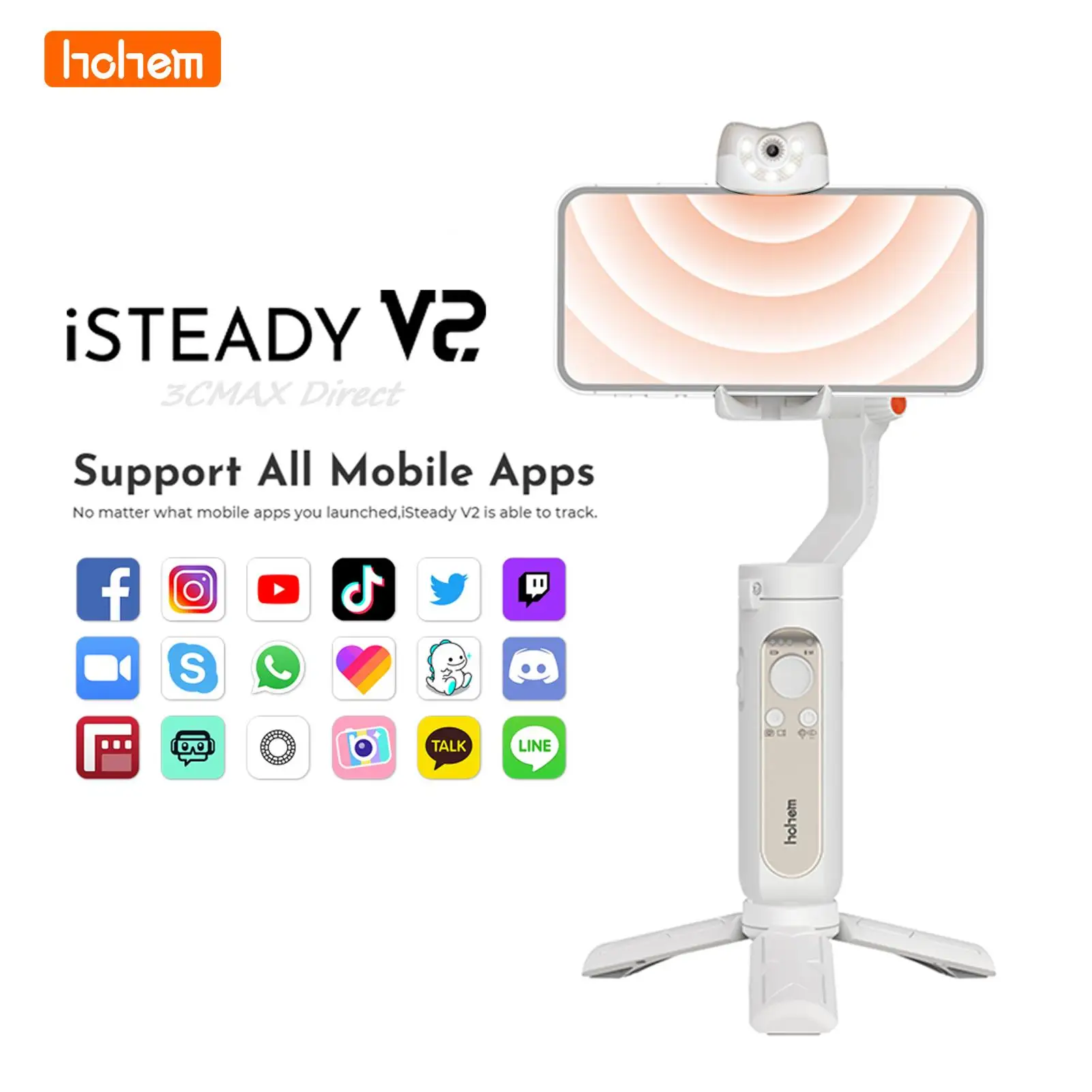 

Hohem iSteady V2 3 Axis Smartphone Stabilizer AI Tracking Gesture Control Selfie Stick for iPhone Action Camera Handheld Gimbal