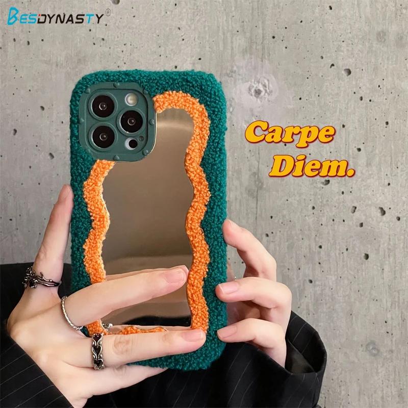 

Корейский плюшевый зеркальный чехол BESD INS для телефона iPhone 11 Pro Max, зимний теплый зеркальный чехол для макияжа, мягкий чехол для iphone 11