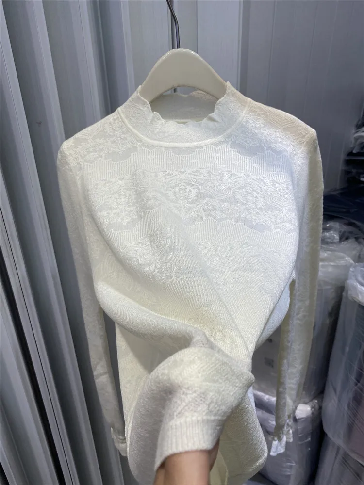 Half-high Collar Jacquard Knitted Bottoming Shirt Women Autumn and Winter 2024 New Fashion Western Sle Inner wear High Sens...